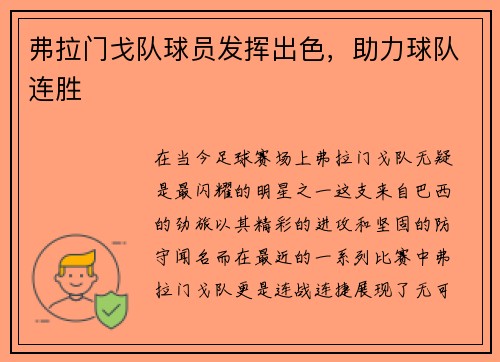 弗拉门戈队球员发挥出色，助力球队连胜